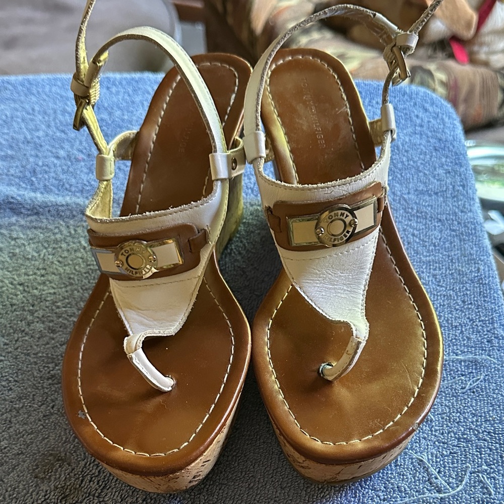 Tommy Hilfiger White and Tan Sandals
